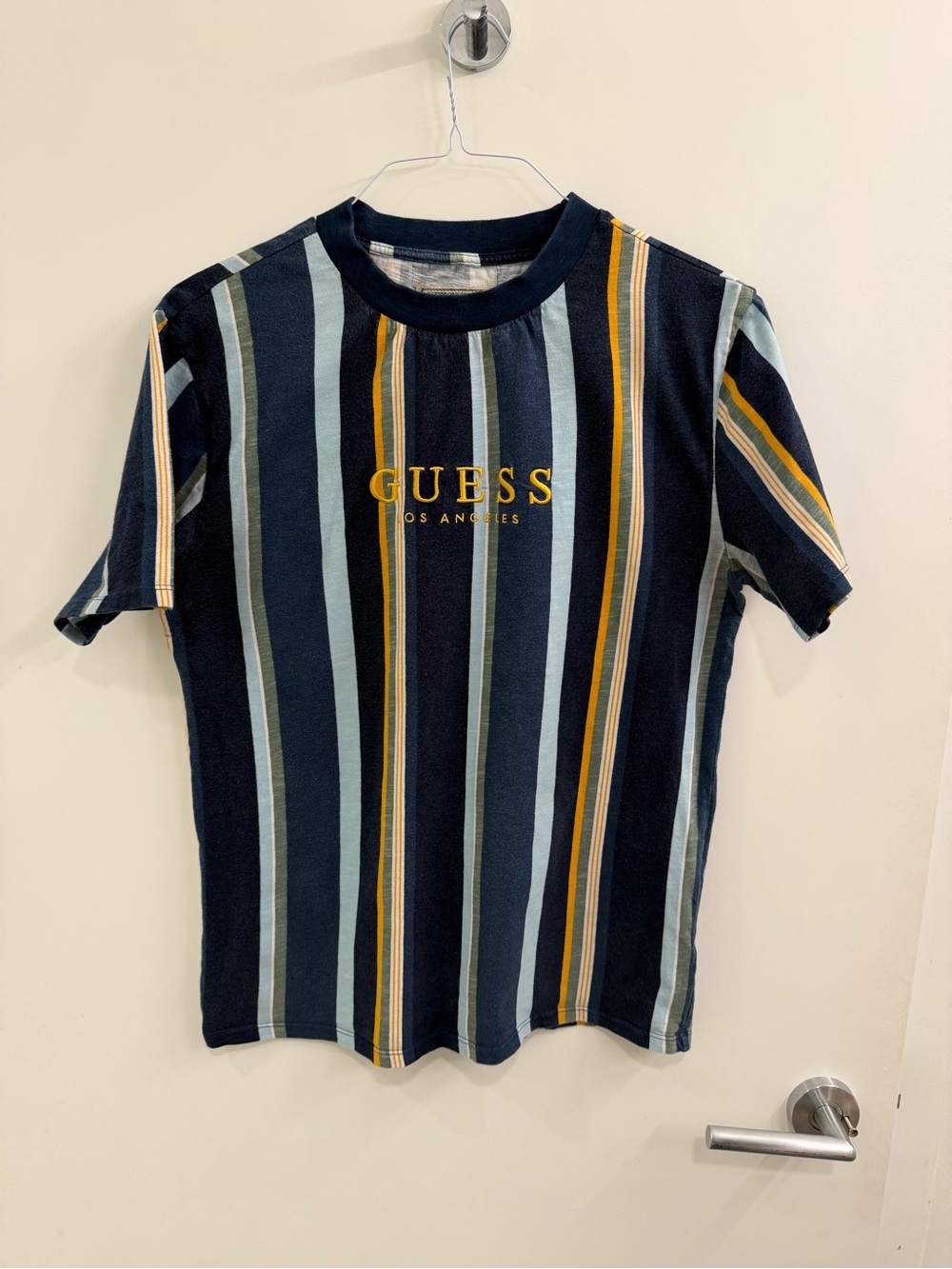 Guess Navy, Light Blue & Gold Vertical Stripe Tee
